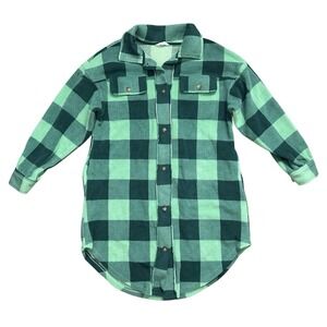 Ascot & Hart Green Plaid Fleece Shacket Oversized Flannel Button-Up Jacket Top S